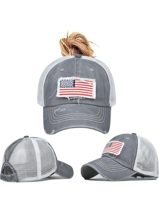 〽️Women Flag Gray High Ponytail Baseball Cap Trucker Bad Hair Day Adjustable main image 6